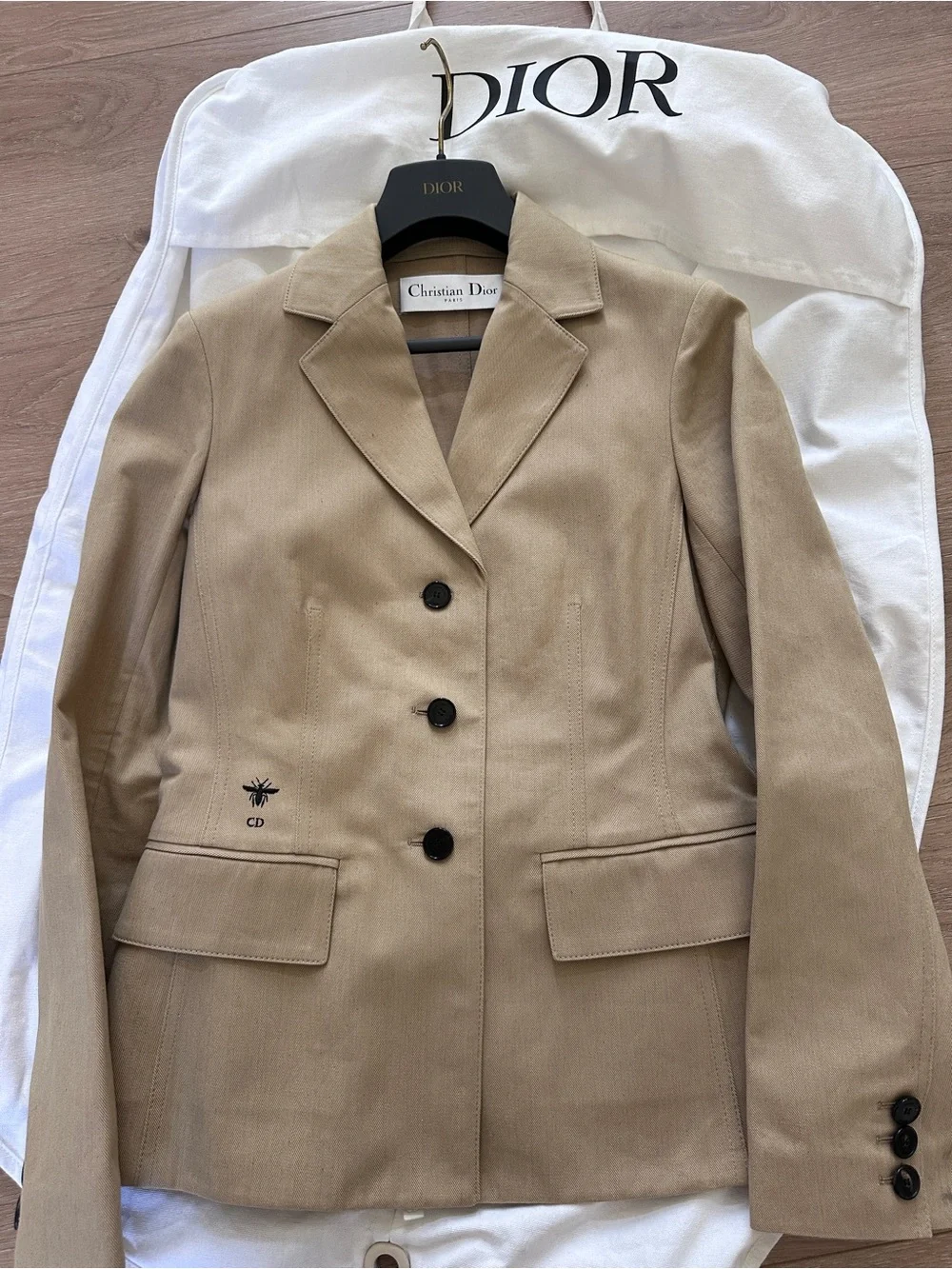 Christian Dior Bar Blazer — Beige Canvas, Bee Emblem